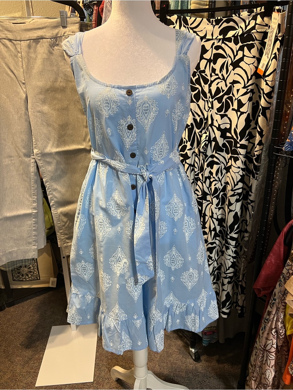 Sacred Threads Light Blue and White Printed Sundress